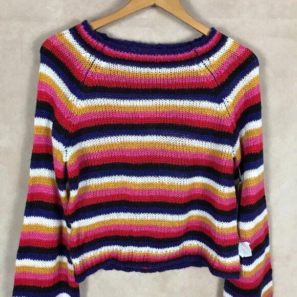 Crave Fame Multi Color Striped Fluffy Sweater NWT SMALL - Picture 2 of 7
